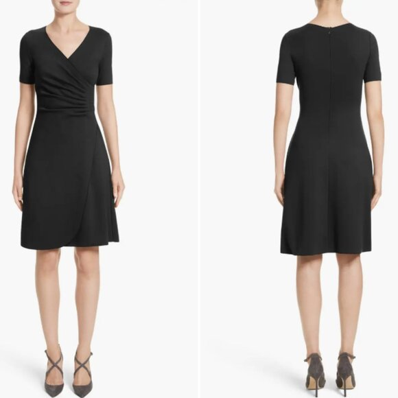 Armani Collezioni Milano Jersey Faux Wrap Navy Midi Dress Minimalist - Picture 15 of 16